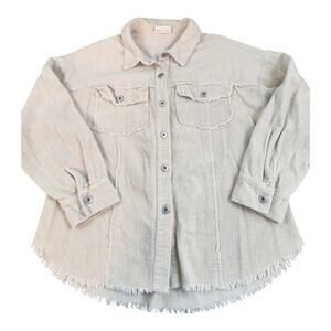 New In sz large long sleeve cream corduroy women's shirt raw hem 100% cotton